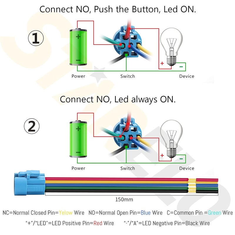 STARELO 5pcs 16mm Momentary led Push Button Switch Black Shell, IP65 Waterproof Push Button Switch,1NO 1 NC with Wire Socket Plug,Self-resetting with LED(Blue). - Image 1